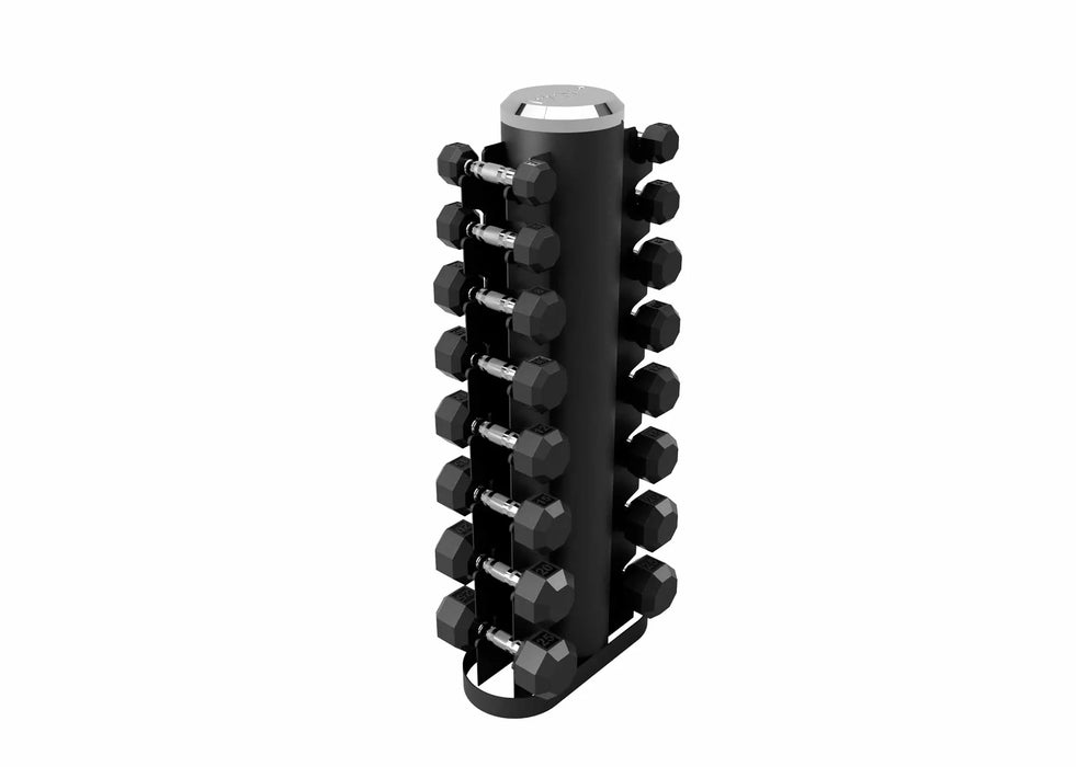 VTX 8-Pair Rubber Encased Dumbbells with Vertical Rack - VERTPAC-SDR25