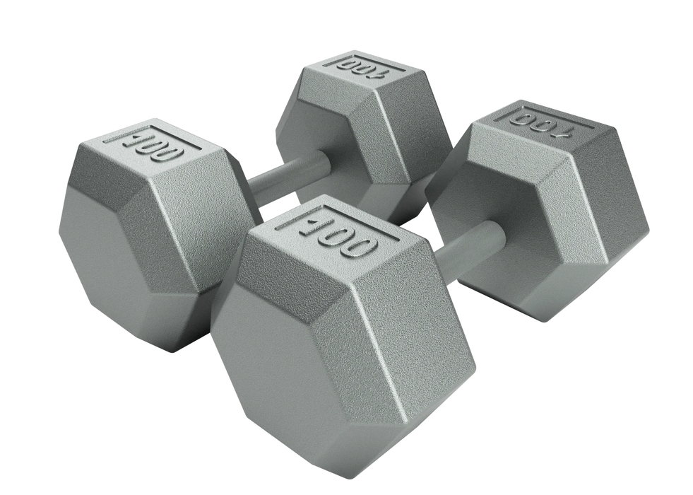 USA Solid Iron Gray Cast Hex Dumbbell Set 55-100 LBS - IHD-055-100