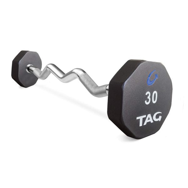 TAG Fitness 8-Sided Virgin Rubber Fixed Barbell With EZ Bar