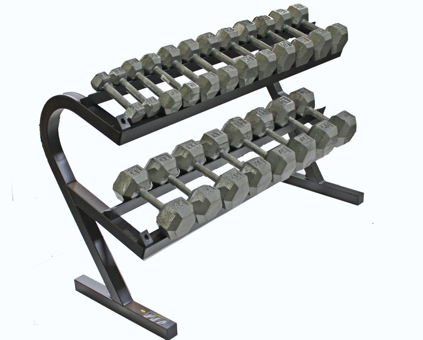 USA 5-50lb Iron Hex Dumbbell Set with Rack - VERTPAC-IHD50