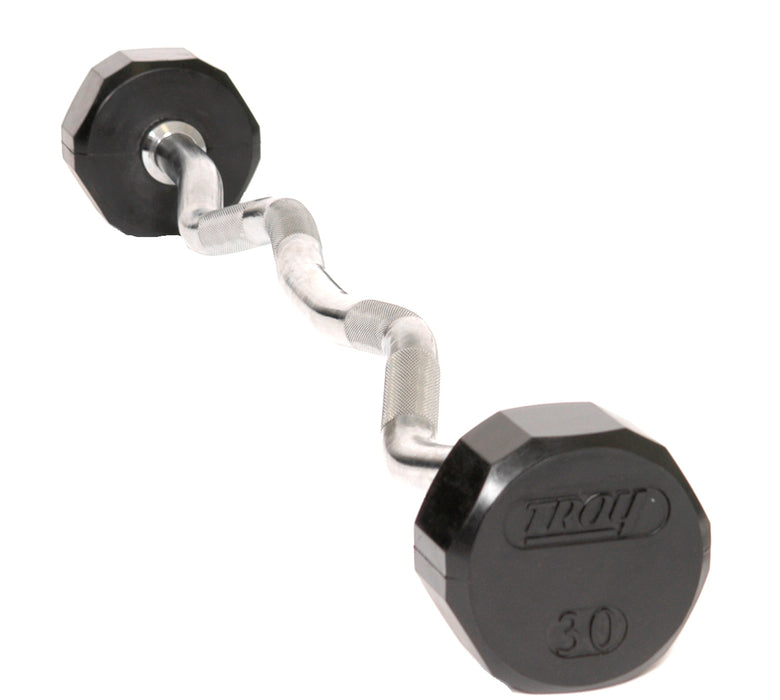 TROY 12-Sided Rubber Encased Curl Barbell Set with Horizontal Barbell Rack - COMMPAC-TZBR110