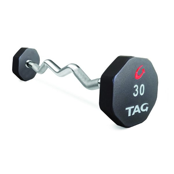 TAG Fitness 8-Sided Premium Ultrathane Fixed Barbell With EZ Curl Handle