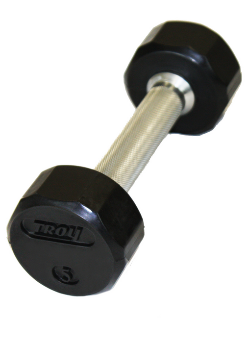 TROY 12 Sided Rubber Encased Dumbbell Set with storage racks  5-100lbs - COMMPAC-TSDR100