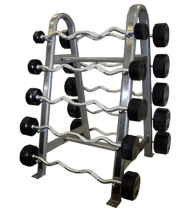 TROY 12-Sided Rubber Encased Curl Barbell Set with Horizontal Barbell Rack - COMMPAC-TZBR110