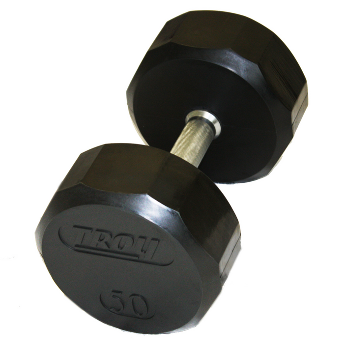 TROY 12 Sided Rubber Encased Dumbbell Set with Storage Rack  5-50lbs - COMMPAC-TSDR50