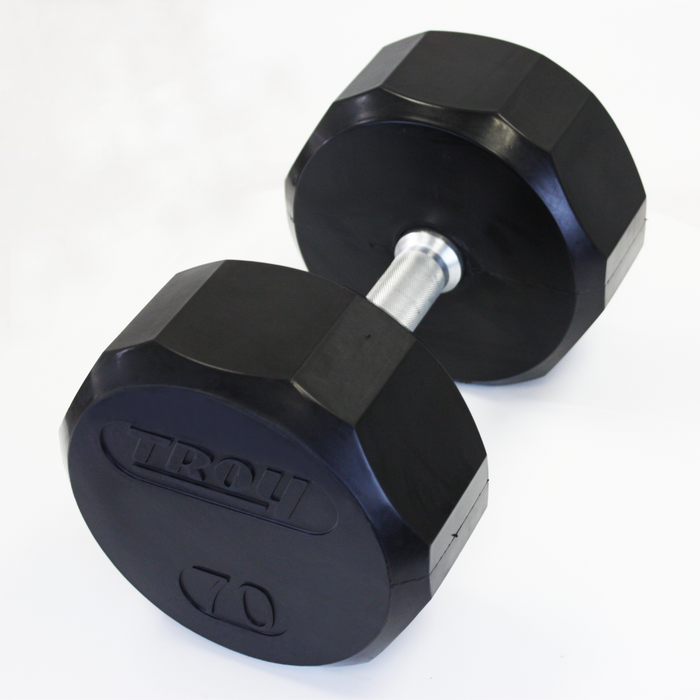 TROY 12 Sided Rubber Encased Dumbbell Set with storage racks  5-100lbs - COMMPAC-TSDR100