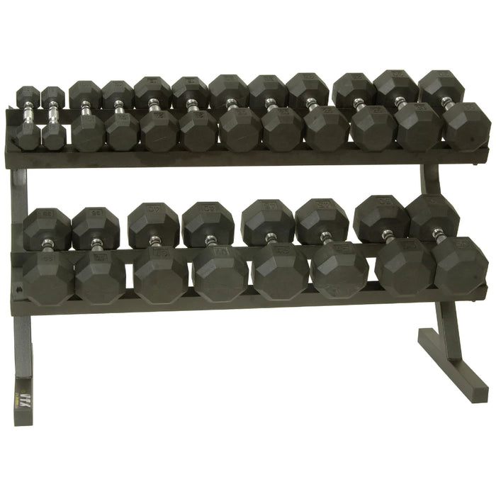 VTX 5-50lb Rubber 8-sided Hex Dumbbells with Horizontal Pack - VERTPAC-SDR50